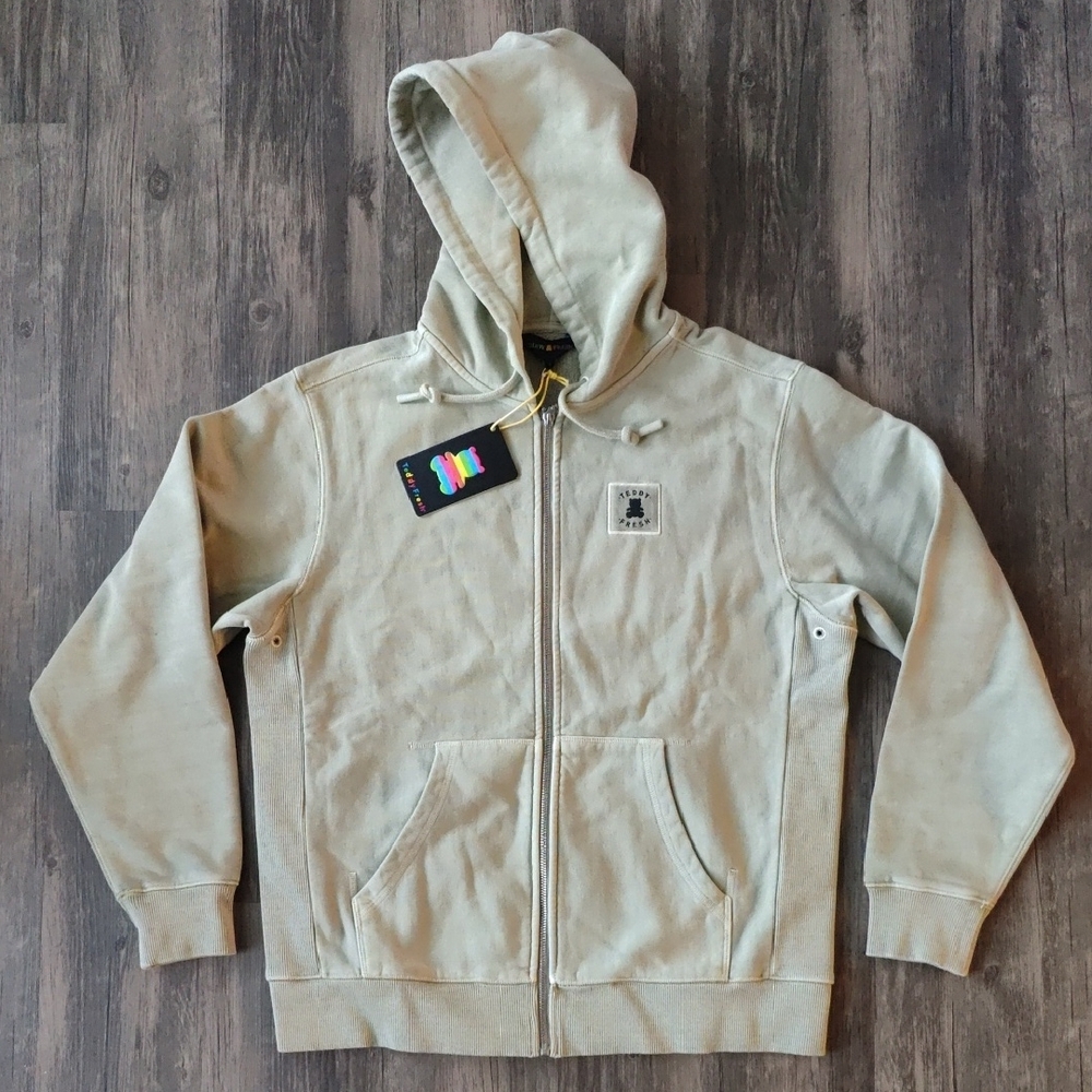 NWT Teddy Fresh Classic Pigment Dye Zip Khaki Hoodie Size S